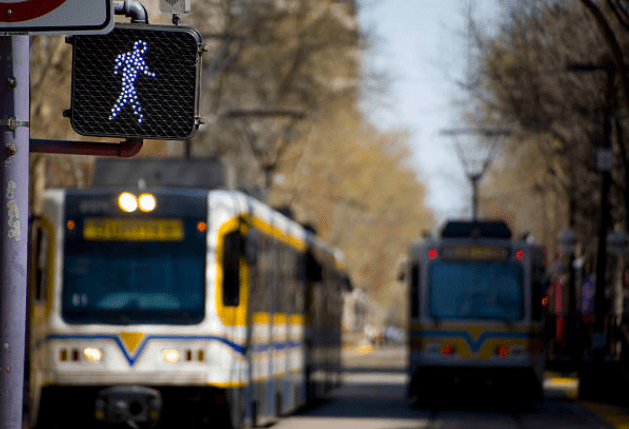 Pedestrian Crossing Sign with Light Rail